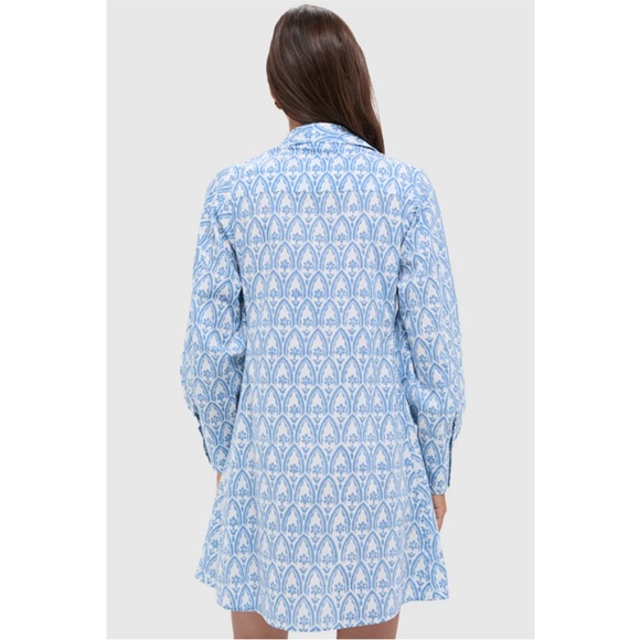 Ro's Garden tuckernuck blue white printed chlose short mini dress taormina L new - Picture 3 of 10